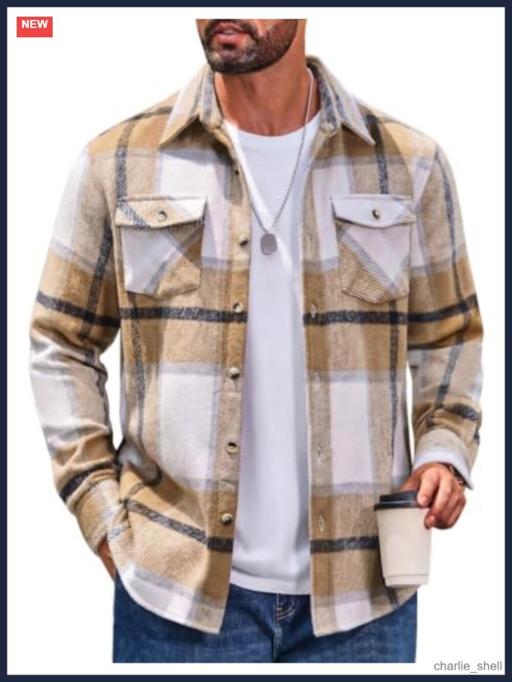 COOFANDY Men's Plaid Flannel Shacket Button-Down Long Sleeve